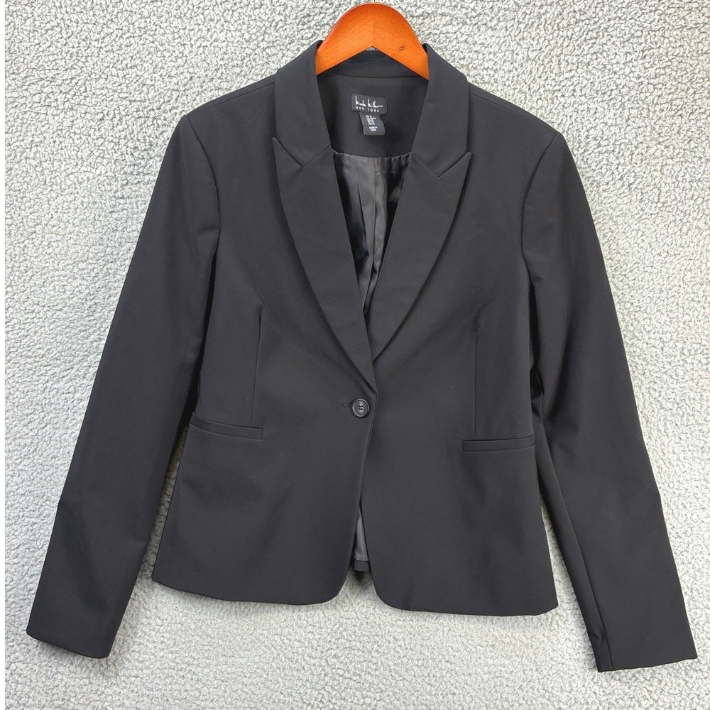 Nicole Miller New York Blazer Jacket Womens XL Black Single Button Work Office